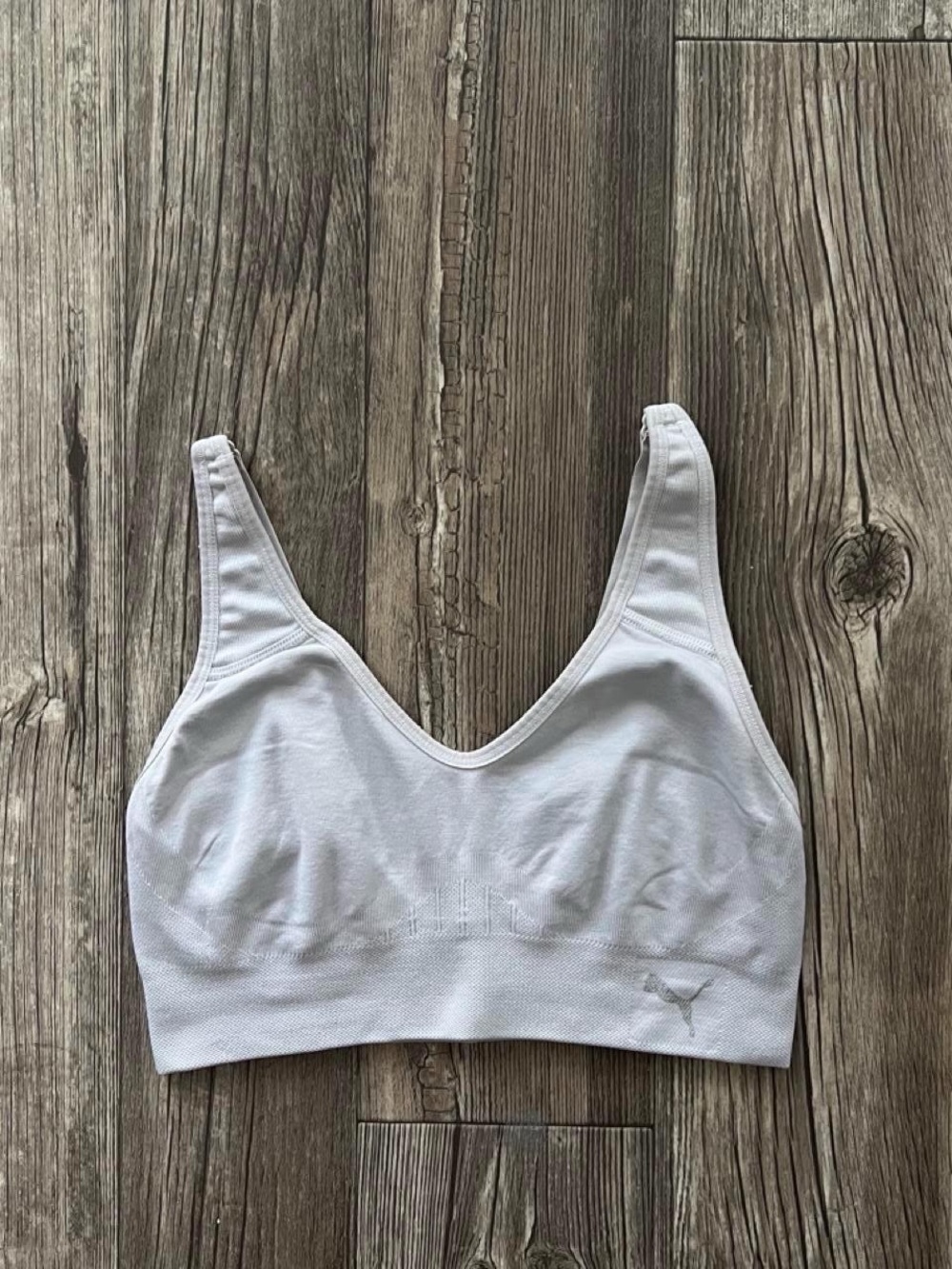 Puma White Seamless V-Neck Sports Bra